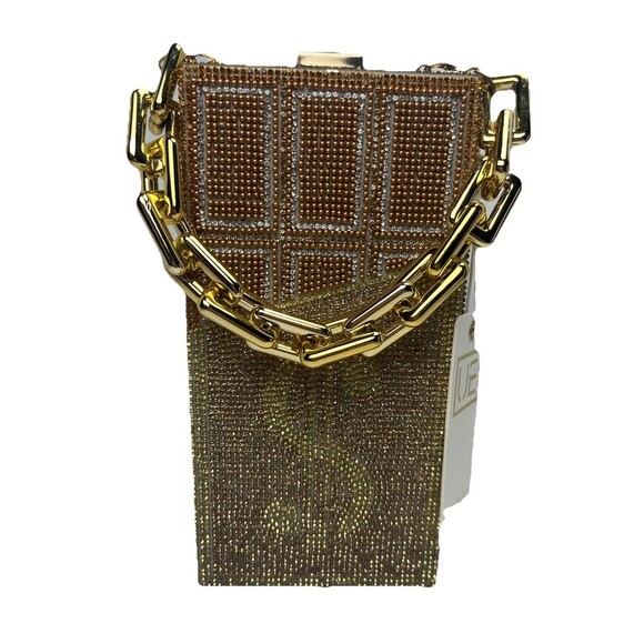 Urban Expressions Bling Money Dollar $ Women's Purse Gold Hard Rhinestone Clutch - Picture 10 of 13